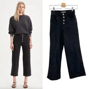 Levi's Mile High Wide Leg Cropped Jeans Black Denim Size 24‎